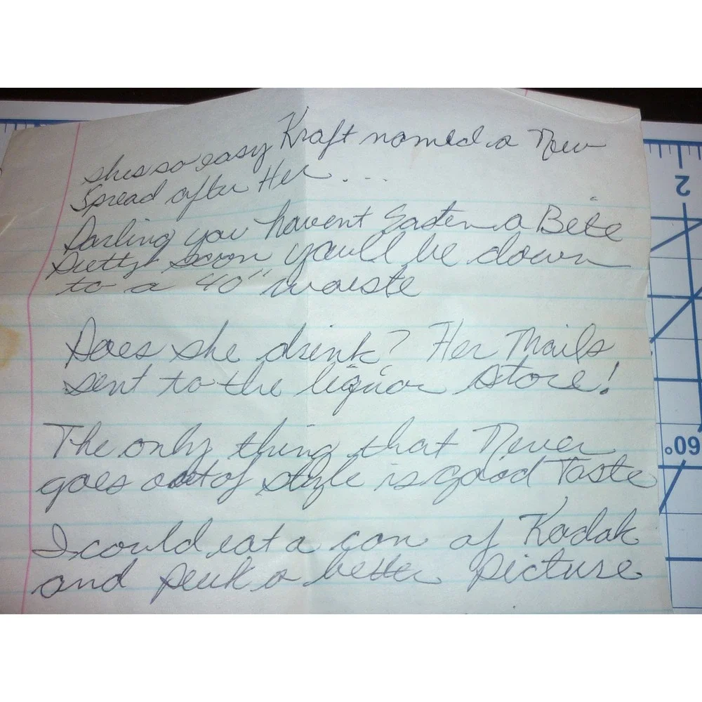 Vintage Handwritten Insult Comedy One-Liners Paper - Joan Rivers Style Humor‎
